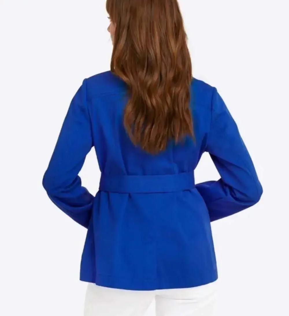 Draper James Belted 100% Cotton Twill Jacket in French Blue, Sz L - Picture 2 of 11